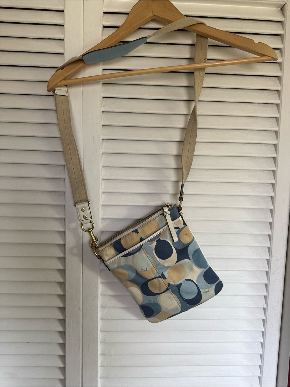 Coach Blue & Beige Circle Print Crossbody Bag